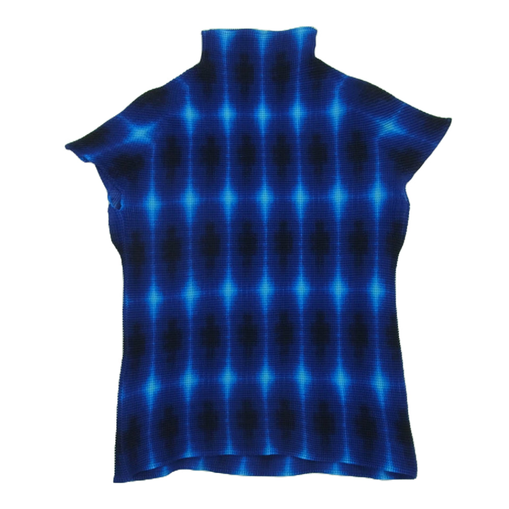 ISSEY MIYAKE イッセイミヤケ PP68FK603 ボックスプリーツ 総柄 ボトルネック カットソー フレンチスリーブ 半袖 ブルー系 3【中古】