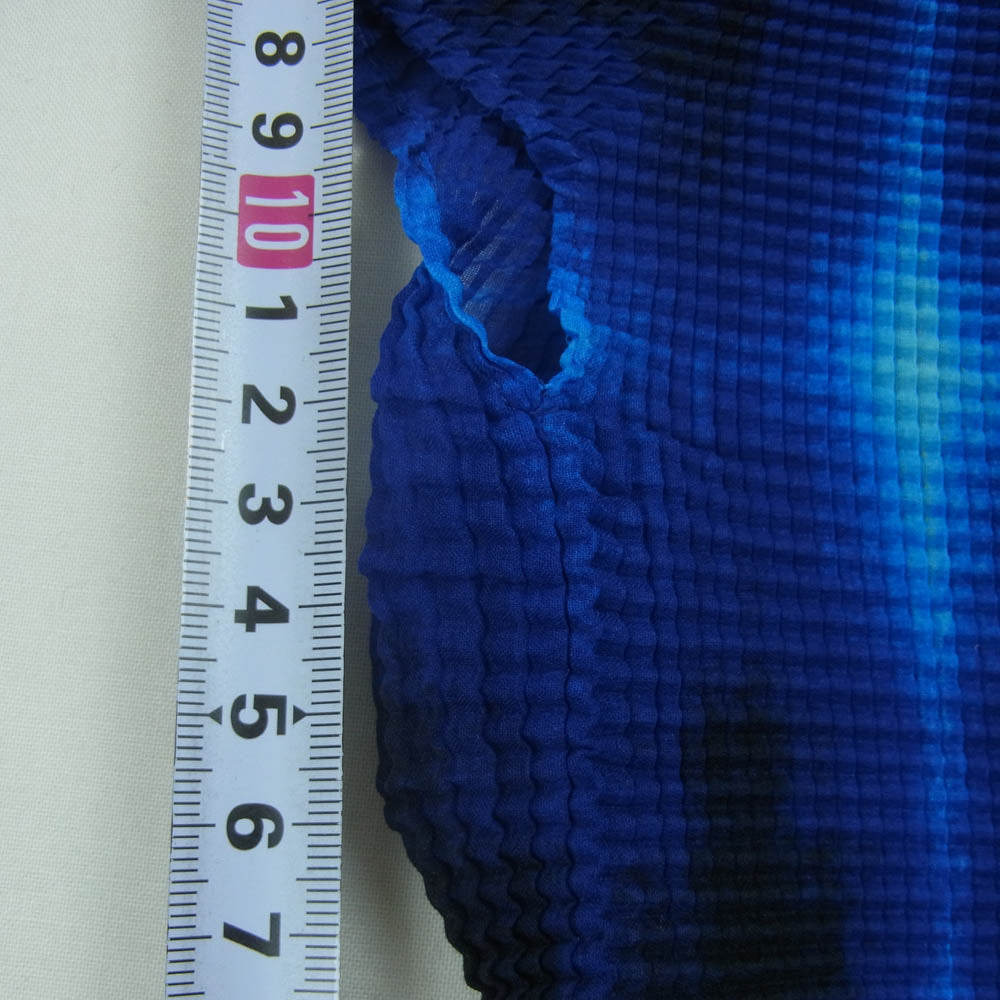 ISSEY MIYAKE イッセイミヤケ PP68FK603 ボックスプリーツ 総柄 ボトルネック カットソー フレンチスリーブ 半袖 ブルー系 3【中古】