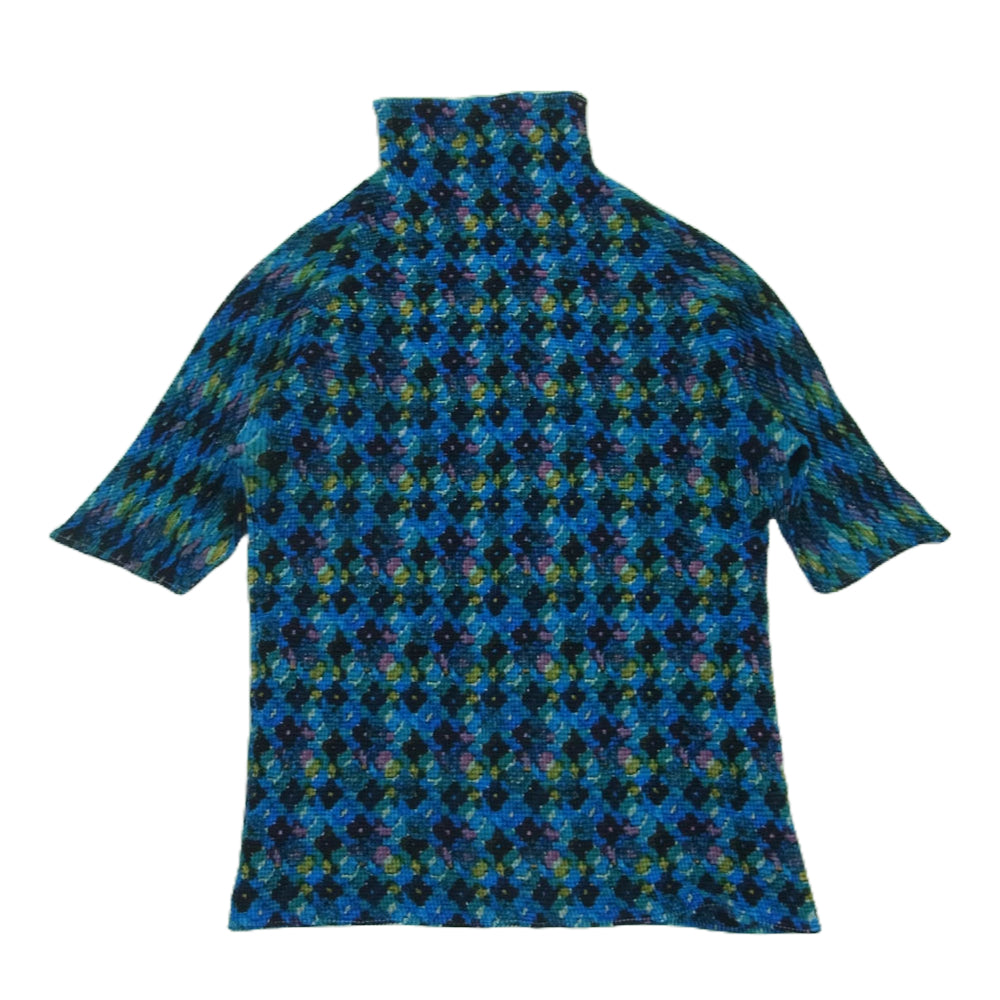 ISSEY MIYAKE イッセイミヤケ PP68FK805 ボックスプリーツ フラワー 花柄 総柄 ボトルネック カットソー 七分袖 ブルー系 3【中古】