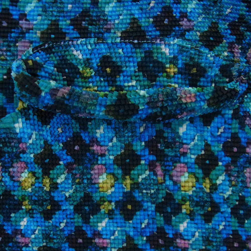 ISSEY MIYAKE イッセイミヤケ PP68FK805 ボックスプリーツ フラワー 花柄 総柄 ボトルネック カットソー 七分袖 ブルー系 3【中古】