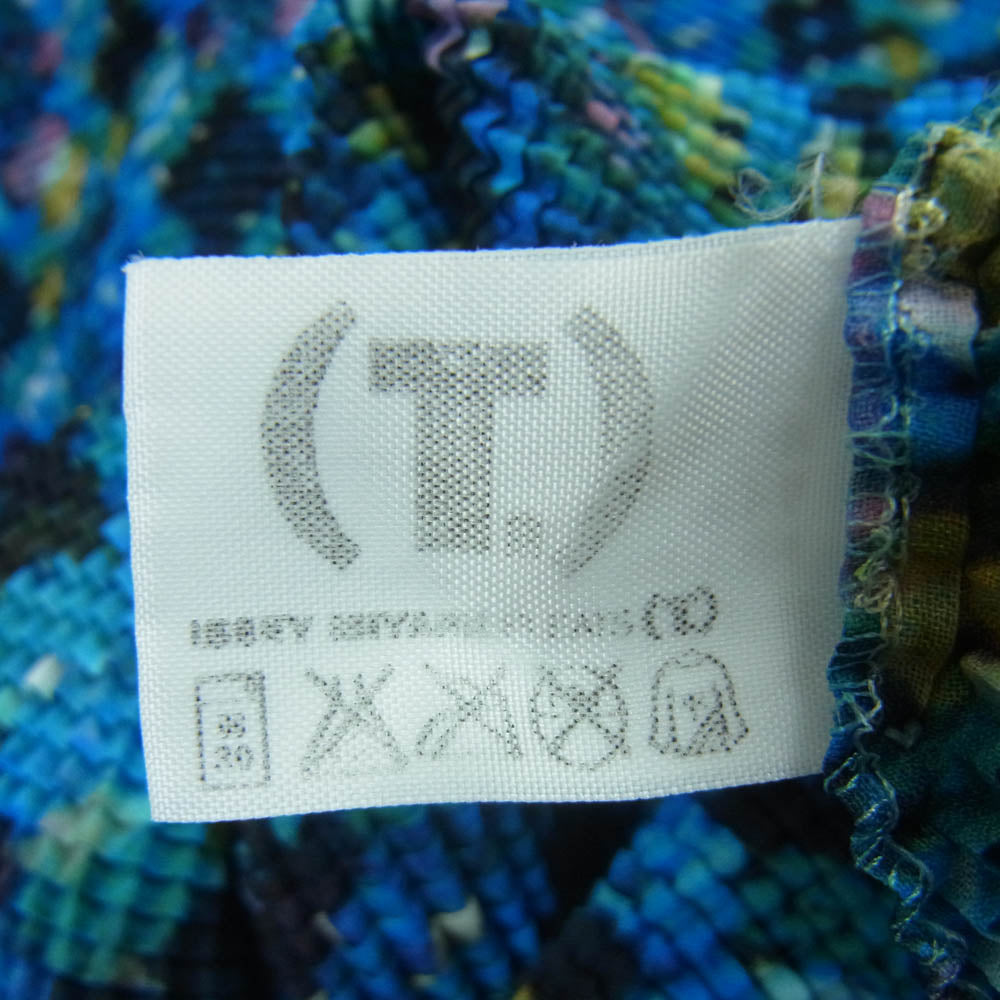 ISSEY MIYAKE イッセイミヤケ PP68FK805 ボックスプリーツ フラワー 花柄 総柄 ボトルネック カットソー 七分袖 ブルー系 3【中古】