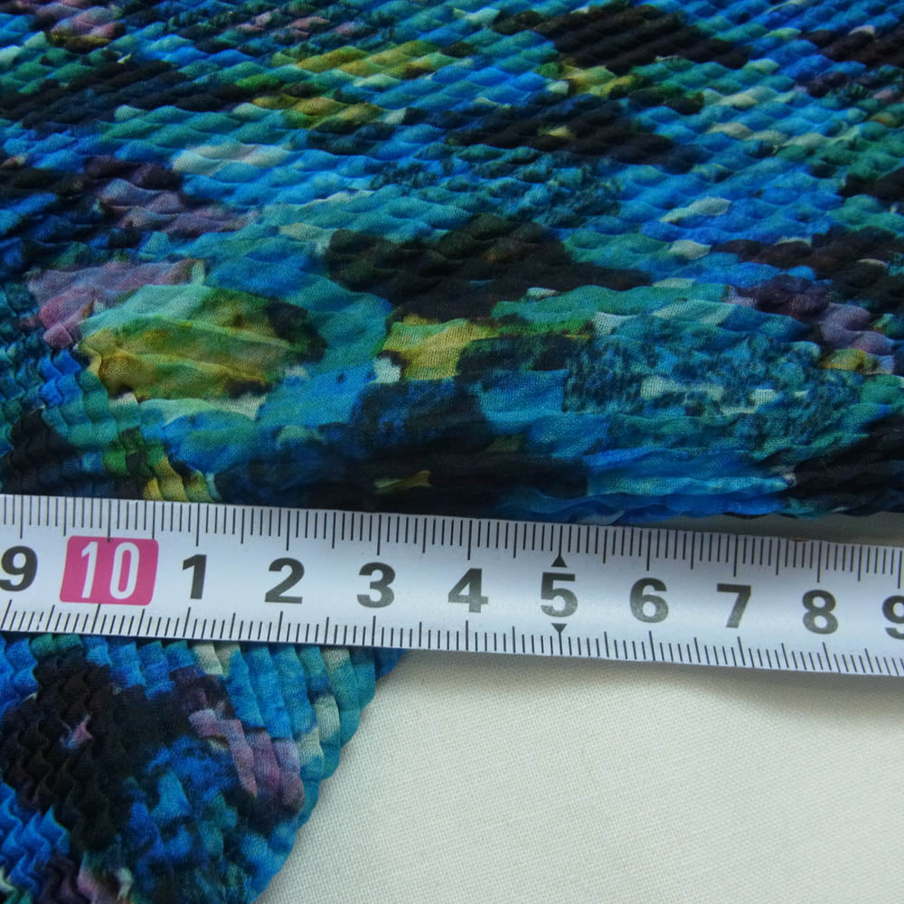 ISSEY MIYAKE イッセイミヤケ PP68FK805 ボックスプリーツ フラワー 花柄 総柄 ボトルネック カットソー 七分袖 ブルー系 3【中古】