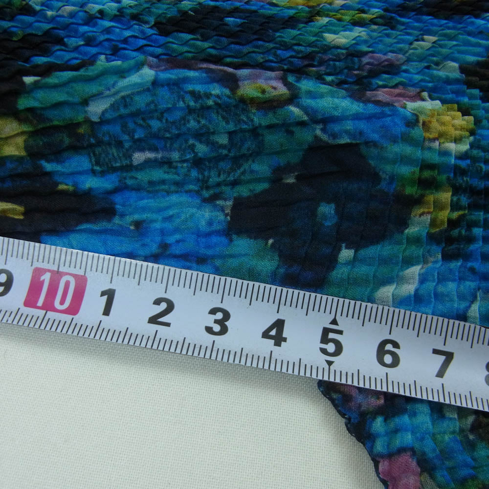 ISSEY MIYAKE イッセイミヤケ PP68FK805 ボックスプリーツ フラワー 花柄 総柄 ボトルネック カットソー 七分袖 ブルー系 3【中古】