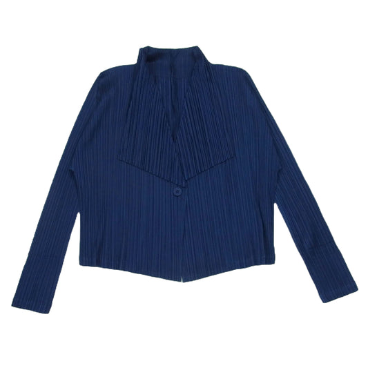 PLEATS PLEASE プリーツプリーズ イッセイミヤケ PP63-J0186 プリーツ加工 ボトルネック カーディガン ジャケット ネイビー系 3【中古】
