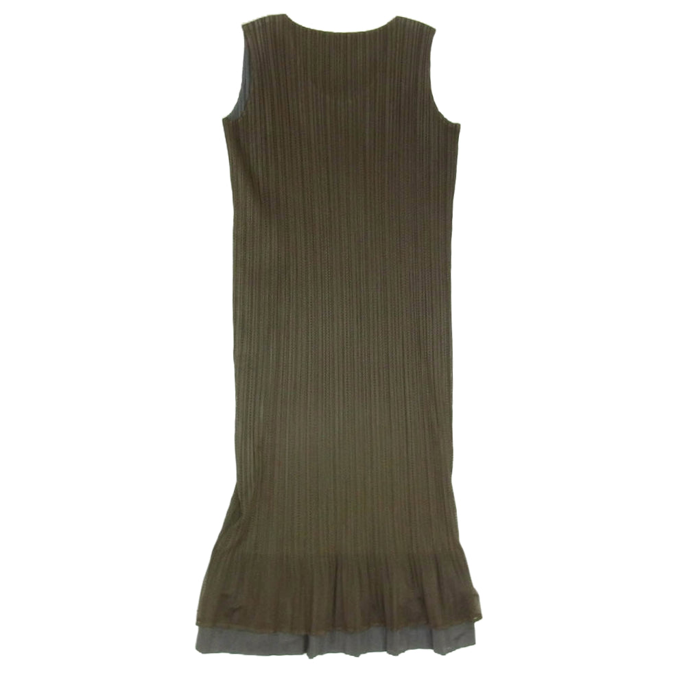 PLEATS PLEASE プリーツプリーズ イッセイミヤケ PP14-JH676 プリーツ加工 メッシュ レイヤード ワンピース カーキ系 1【中古】