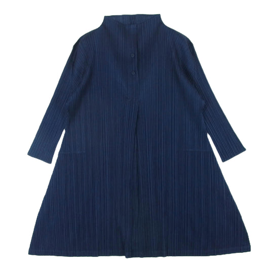 PLEATS PLEASE プリーツプリーズ イッセイミヤケ PP03-JT165 プリーツ加工 スキッパー ハイネック ワンピース ネイビー系 3【中古】