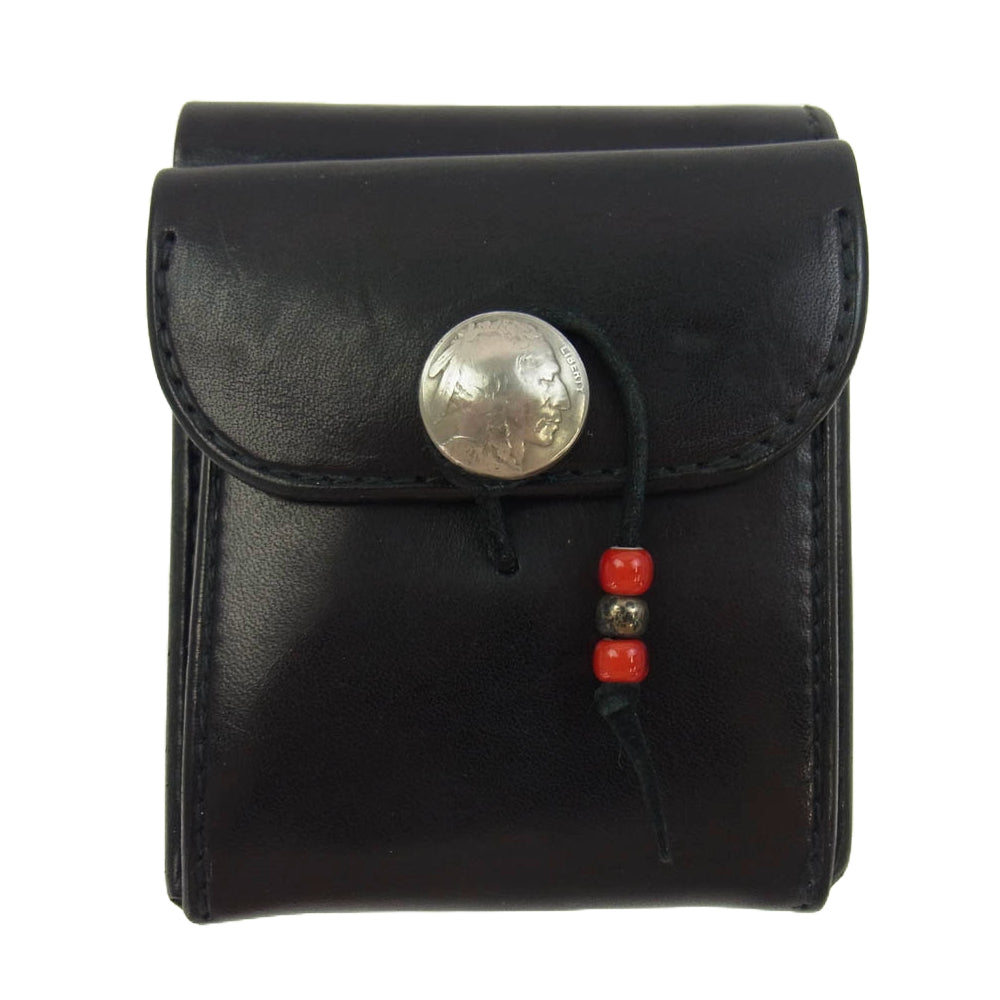 goro's ゴローズ 二つ折り コンチョ ビーズ レザー ウォレット 財布 ブラック系【中古】