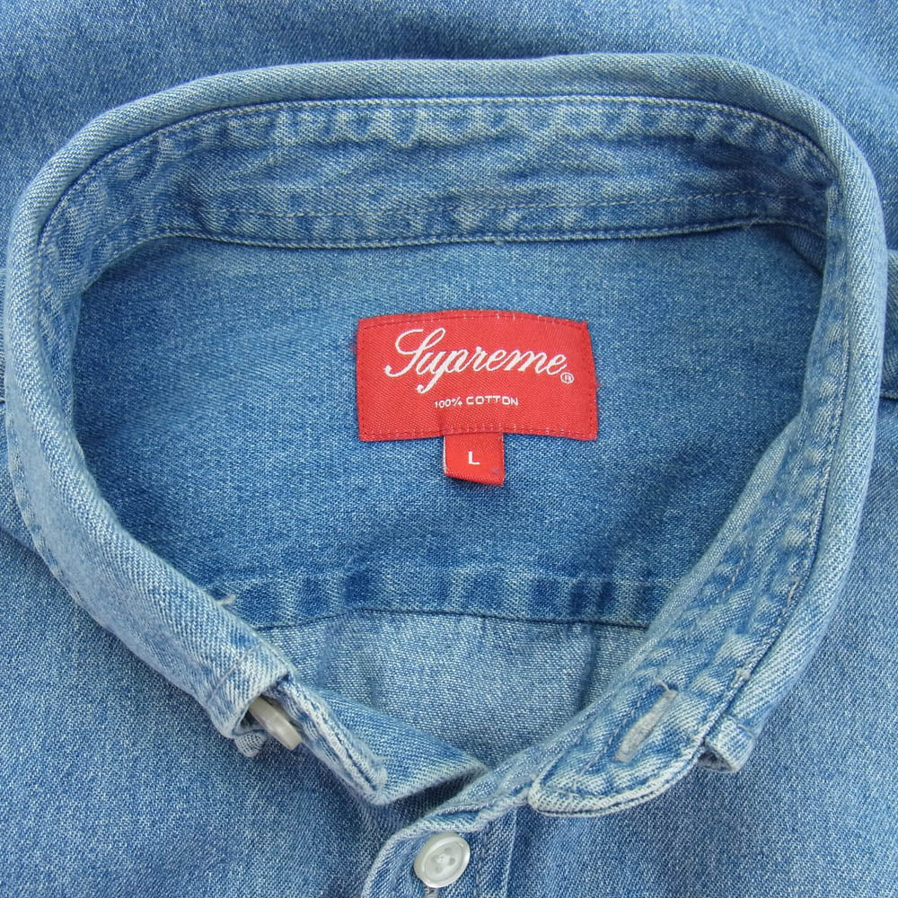 Supreme シュプリーム 22SS Small Box Shirt DENIM スモール ボックス ロゴ シャツ デニム ライトブルー系 L【中古】