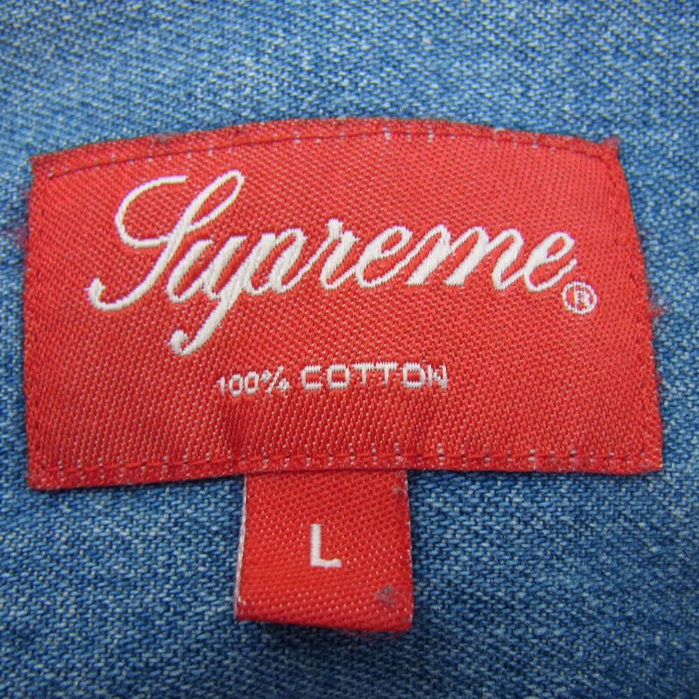 Supreme シュプリーム 22SS Small Box Shirt DENIM スモール ボックス ロゴ シャツ デニム ライトブルー系 L【中古】