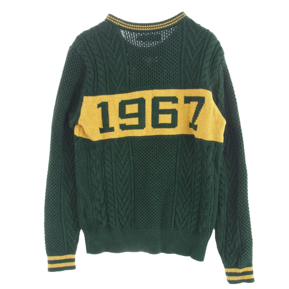POLO RALPH LAUREN ポロ・ラルフローレン ロゴデザイン コットン アラン セーター グリーン系 イエロー系 S【中古】
