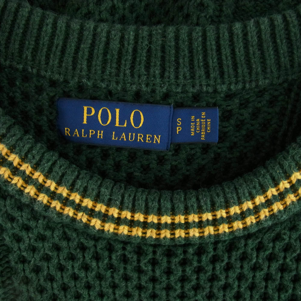 POLO RALPH LAUREN ポロ・ラルフローレン ロゴデザイン コットン アラン セーター グリーン系 イエロー系 S【中古】