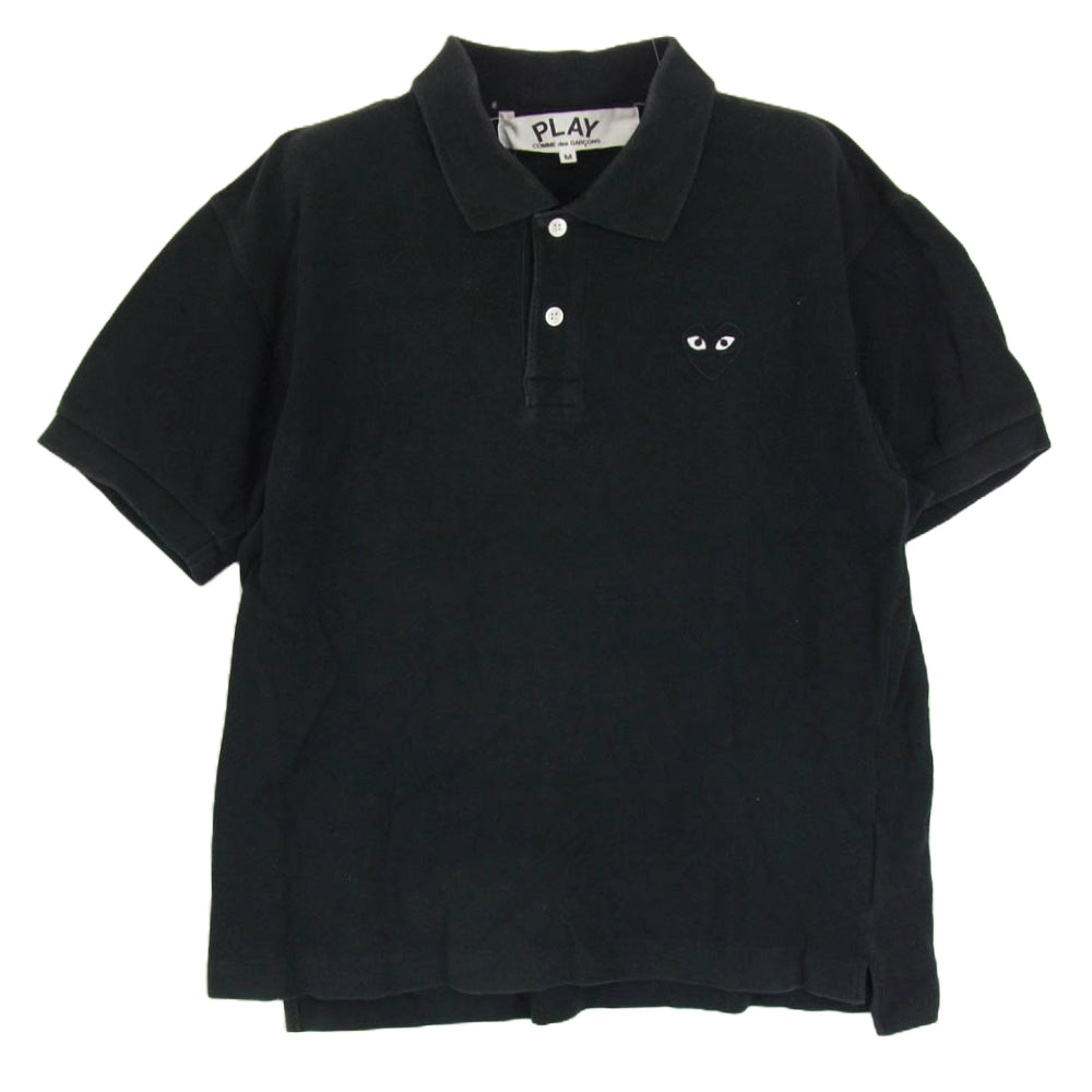 PLAY COMME des GARCONS プレイコムデギャルソン AZ-T066 AD2007 ハートロゴ刺繍 半袖 ポロシャツ ブラック系 M【中古】