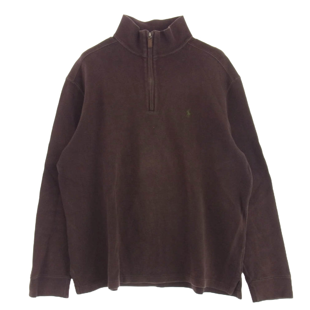 POLO RALPH LAUREN ポロ・ラルフローレン ロゴ刺繍 ハーフジップ スウェット ブラウン系 XL【中古】
