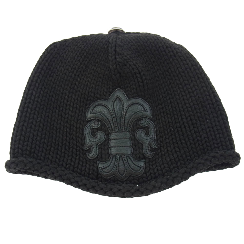 CHROME HEARTS クロムハーツ（原本無） BS FLARE BEANIE BSフレア レザーパッチ BSフレアボタン付 コットン ニット ビーニー ブラック系【中古】