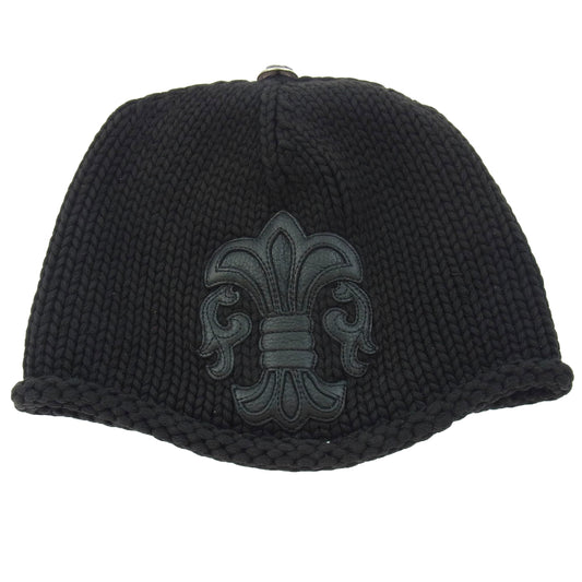 CHROME HEARTS クロムハーツ（原本無） BS FLARE BEANIE BSフレア レザーパッチ BSフレアボタン付 コットン ニット ビーニー ブラック系【中古】