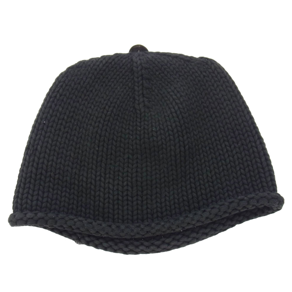 CHROME HEARTS クロムハーツ（原本無） BS FLARE BEANIE BSフレア レザーパッチ BSフレアボタン付 コットン ニット ビーニー ブラック系【中古】