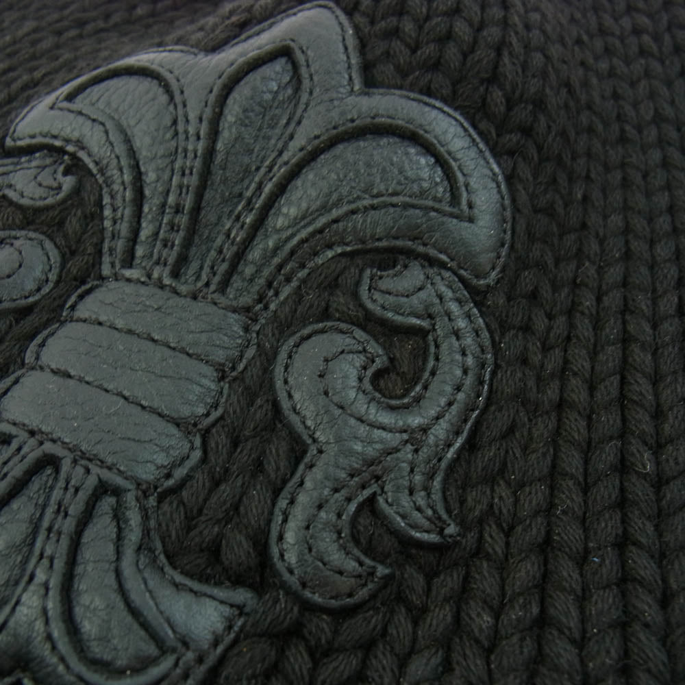 CHROME HEARTS クロムハーツ（原本無） BS FLARE BEANIE BSフレア レザーパッチ BSフレアボタン付 コットン ニット ビーニー ブラック系【中古】