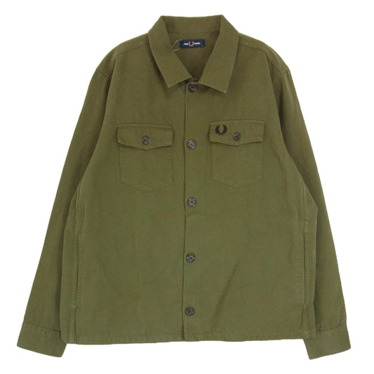 FRED PERRY フレッドペリー ワンポイント ロゴ ワーク シャツ ジャケット カーキ系 L【中古】