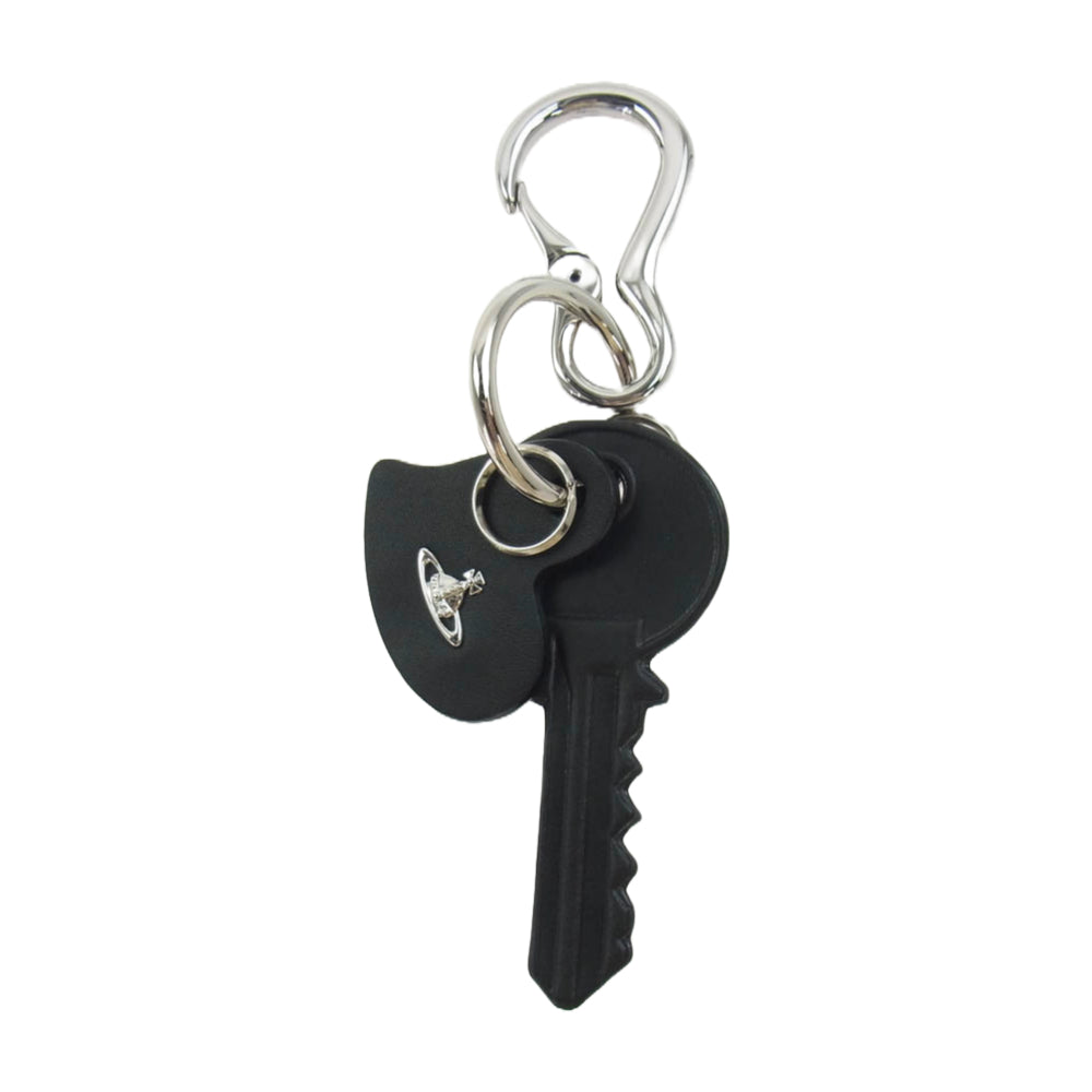 Vivienne Westwood ヴィヴィアンウエストウッド KEY CHARM レザー キーチェーン キーリング シルバー系 ブラック系【美品】【中古】