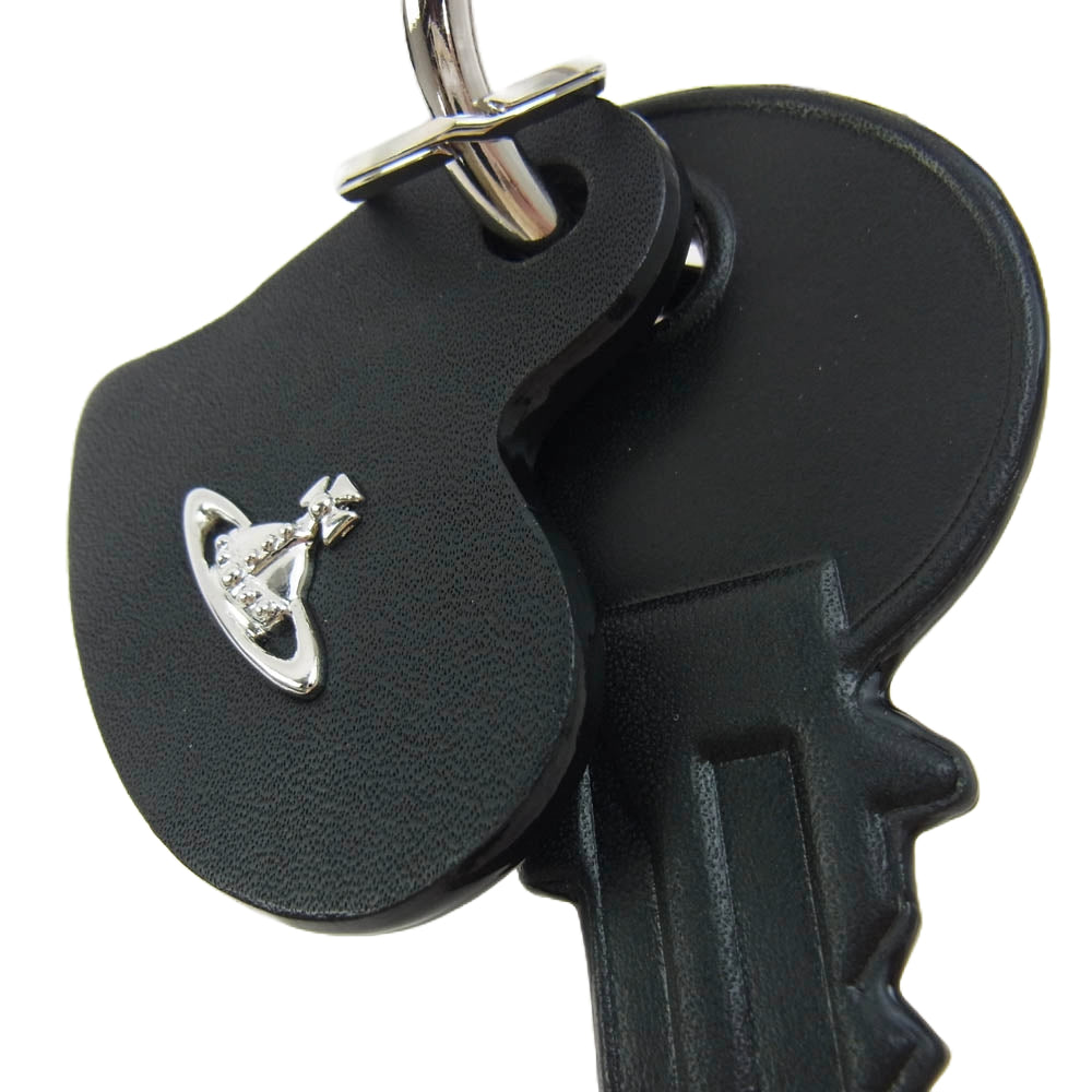 Vivienne Westwood ヴィヴィアンウエストウッド KEY CHARM レザー キーチェーン キーリング シルバー系 ブラック系【美品】【中古】