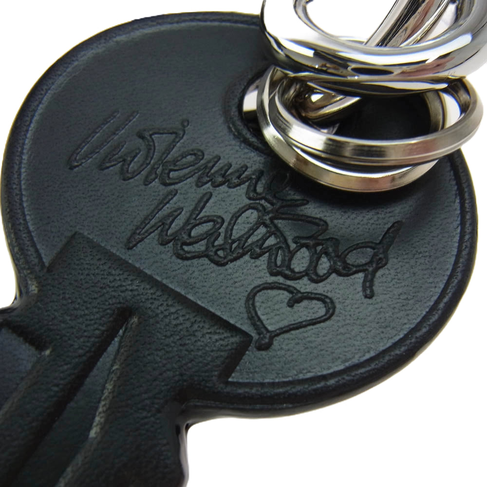 Vivienne Westwood ヴィヴィアンウエストウッド KEY CHARM レザー キーチェーン キーリング シルバー系 ブラック系【美品】【中古】