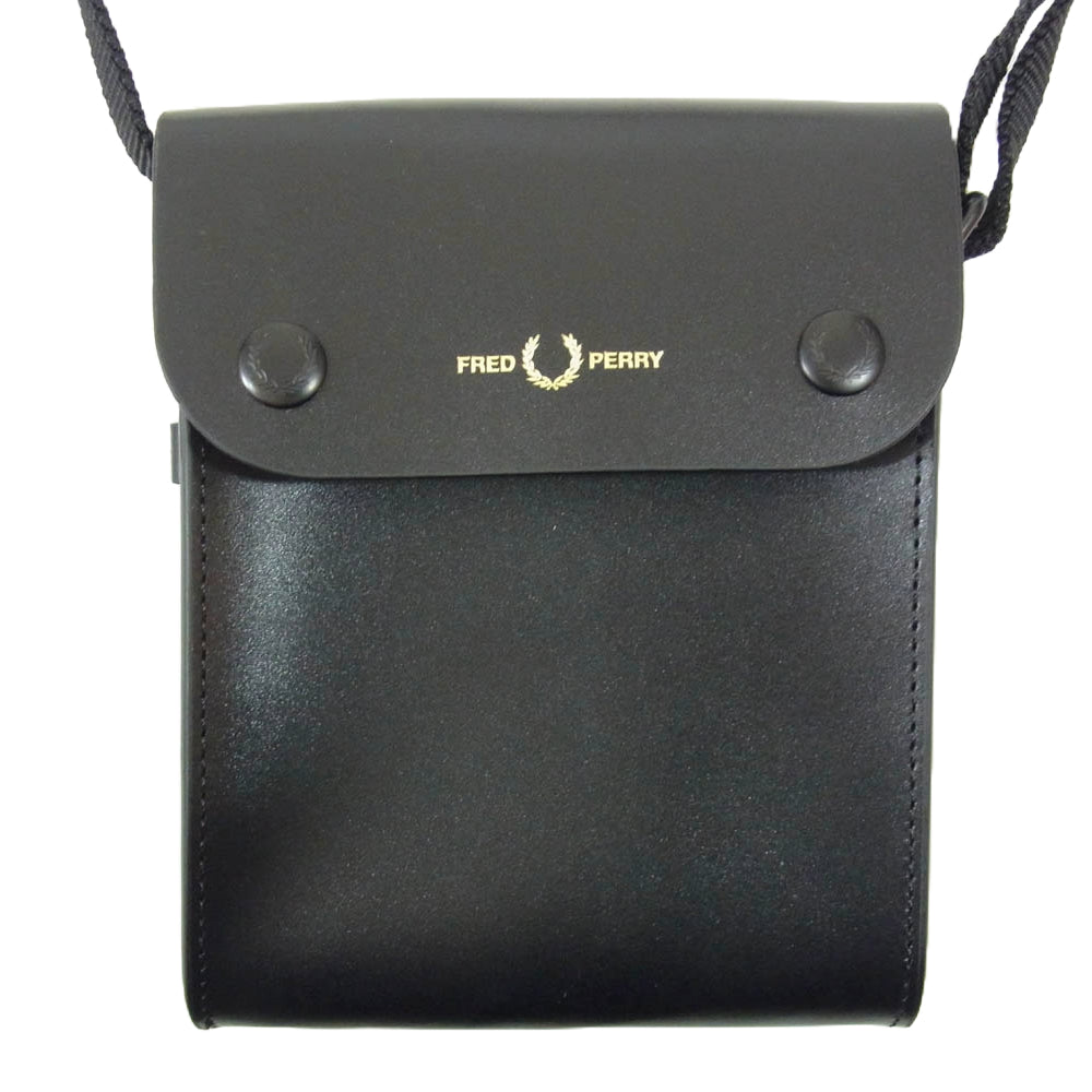 FRED PERRY フレッドペリー BURNISHED LEATHER POUCH レザー ショルダー バッグ ブラック系【中古】