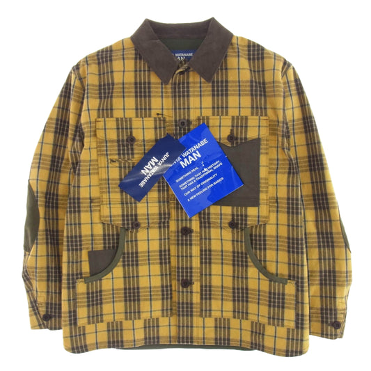 JUNYA WATANABE COMME des GARCONS MAN ジュンヤワタナベコムデギャルソンマン AD2024 WN-J008-051-1-1 綿 デニム 多素材 パッチ ワーク ジャケット チェック ブラウン系 XS【新古品】【未使用】【中古】