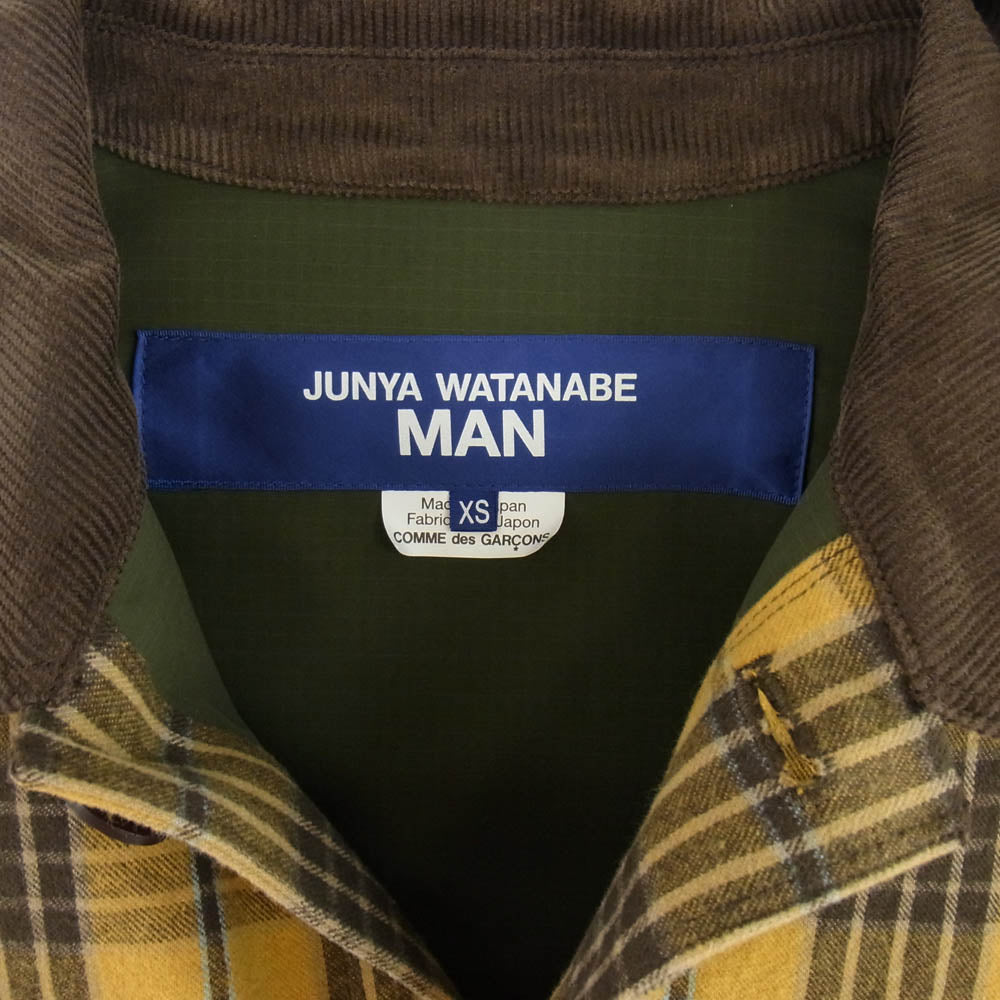 JUNYA WATANABE COMME des GARCONS MAN ジュンヤワタナベコムデギャルソンマン AD2024 WN-J008-051-1-1 綿 デニム 多素材 パッチ ワーク ジャケット チェック ブラウン系 XS【新古品】【未使用】【中古】