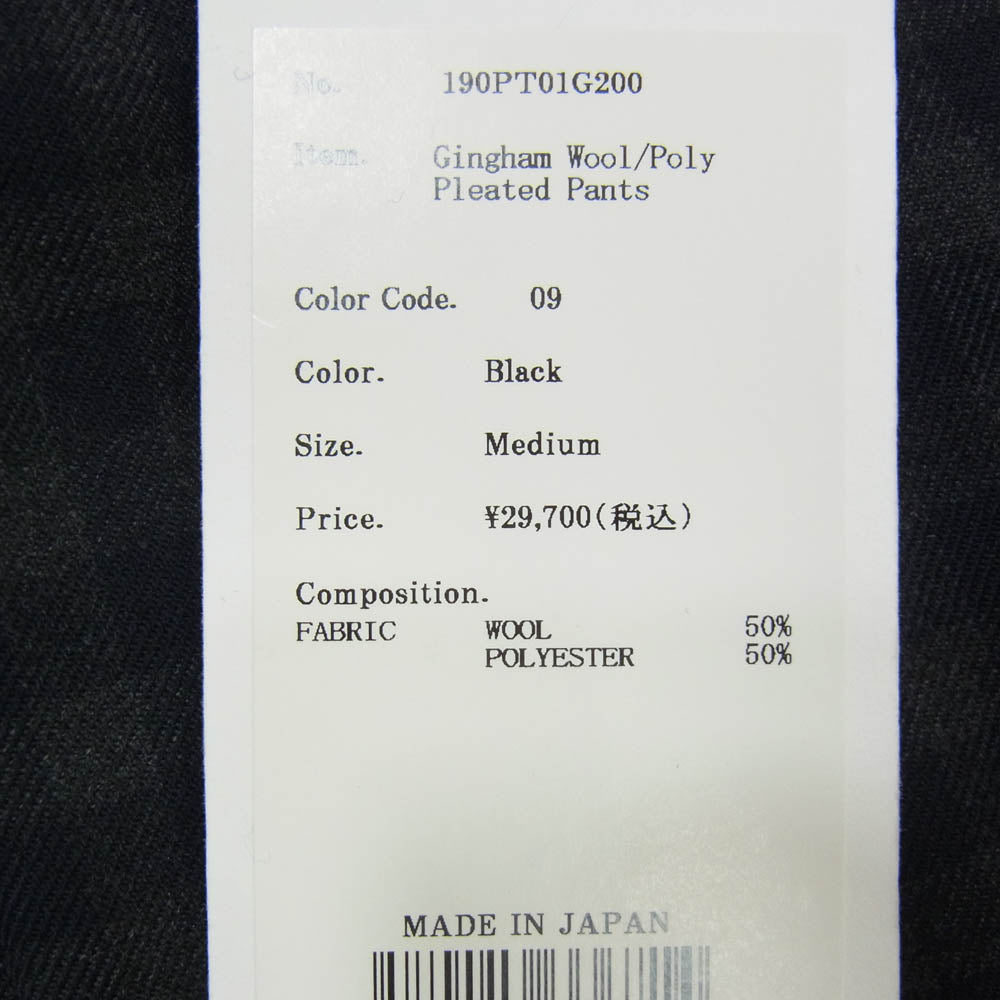KUON クオン 190PT01G200 Gingham Wool Poly Pleated Pants チェック パンツ ブラック系 M【中古】