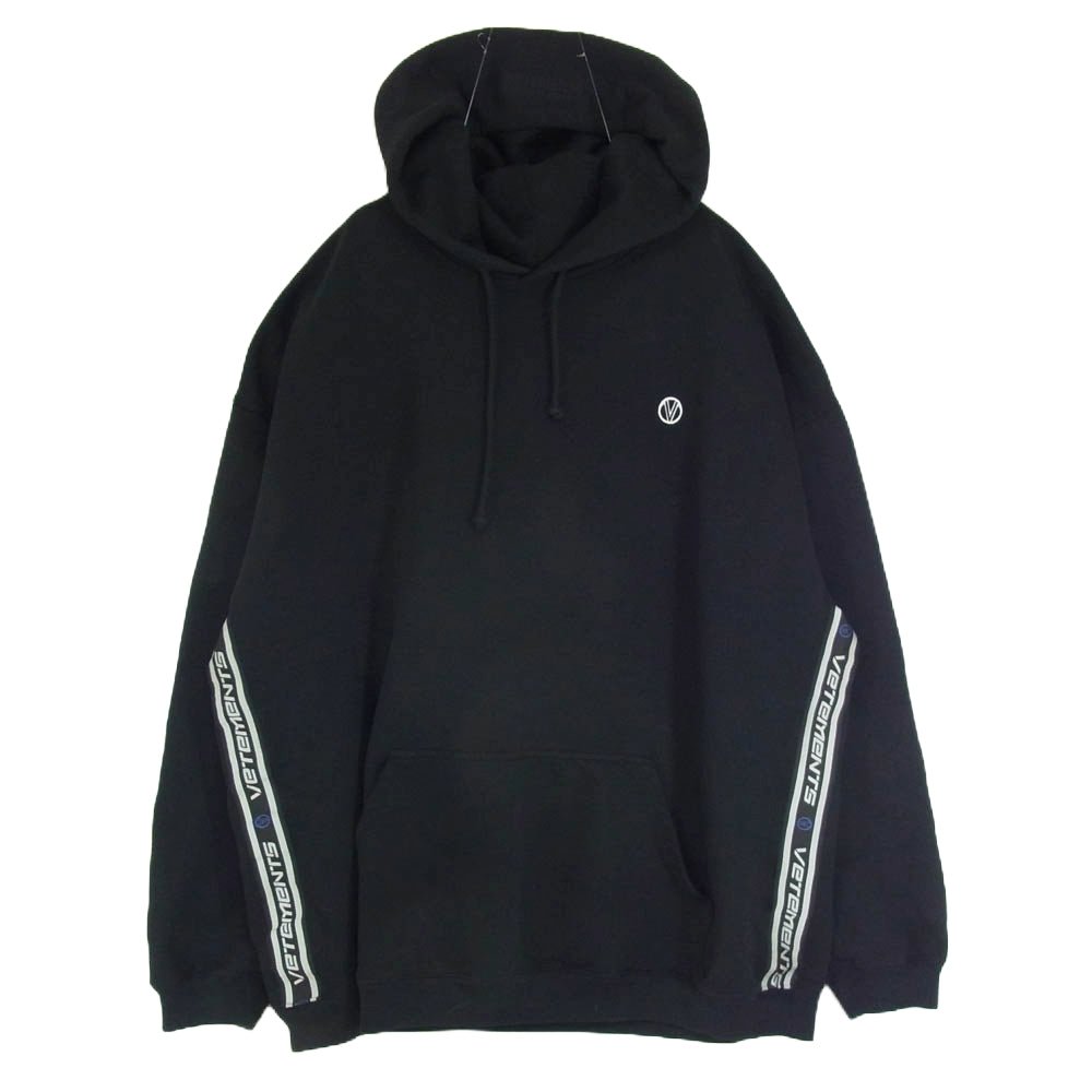 VETEMENTS ヴェトモン UE51TR700B ロゴテープ プルオーバー パーカー フーディ ブラック系 XL【中古】