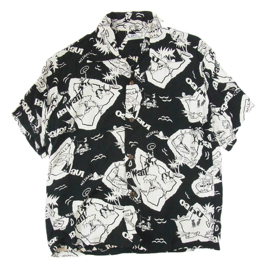 SUN SURF サンサーフ SS39012 RAYON HAWAIIAN SHIRT SHOWING HAWAIIAN ISLAND ハワイアン アロハ シャツ ブラック系 M【中古】