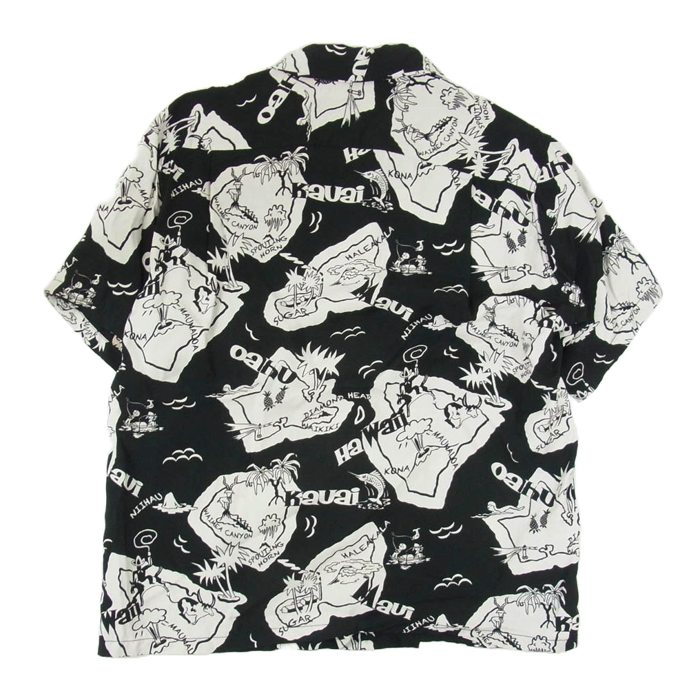 SUN SURF サンサーフ SS39012 RAYON HAWAIIAN SHIRT SHOWING HAWAIIAN ISLAND ハワイアン アロハ シャツ ブラック系 M【中古】