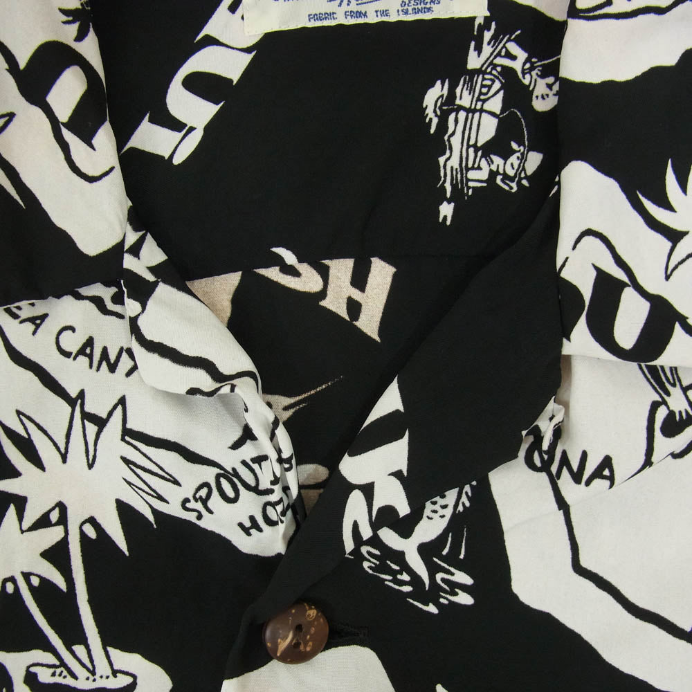 SUN SURF サンサーフ SS39012 RAYON HAWAIIAN SHIRT SHOWING HAWAIIAN ISLAND ハワイアン アロハ シャツ ブラック系 M【中古】