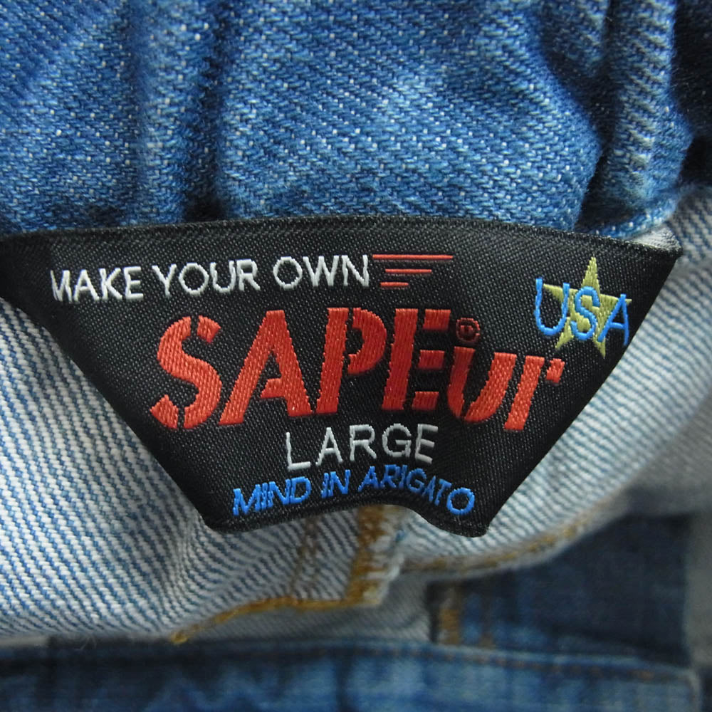 SAPEUR サプール ARIGATO SKATE PANTS ダメージ加工 イージー デニム パンツ 中国製 インディゴブルー系 L【中古】