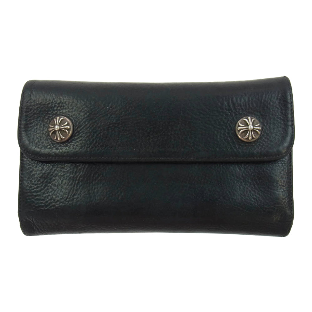 CHROME HEARTS クロムハーツ（原本無） WAVE CROSS BALL ウェーブ ウォレット クロスボタン 長財布 ブラック系【中古】