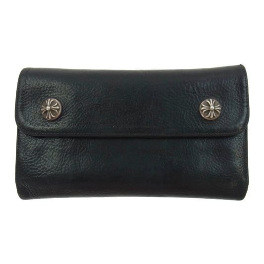 CHROME HEARTS クロムハーツ（原本無） WAVE CROSS BALL ウェーブ ウォレット クロスボタン 長財布 ブラック系【中古】