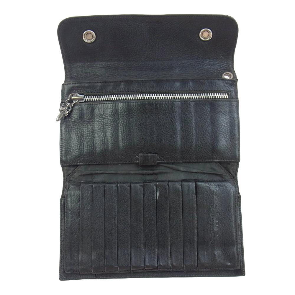 CHROME HEARTS クロムハーツ（原本無） WAVE CROSS BALL ウェーブ ウォレット クロスボタン 長財布 ブラック系【中古】