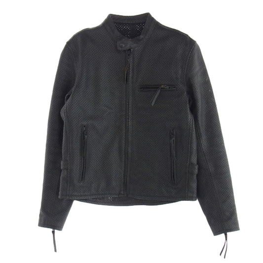 KADOYA カドヤ LAXSFP-068 パンチング レザー メッシュ シングル ライダース ジャケット Mサイズ ブラック系 M【中古】