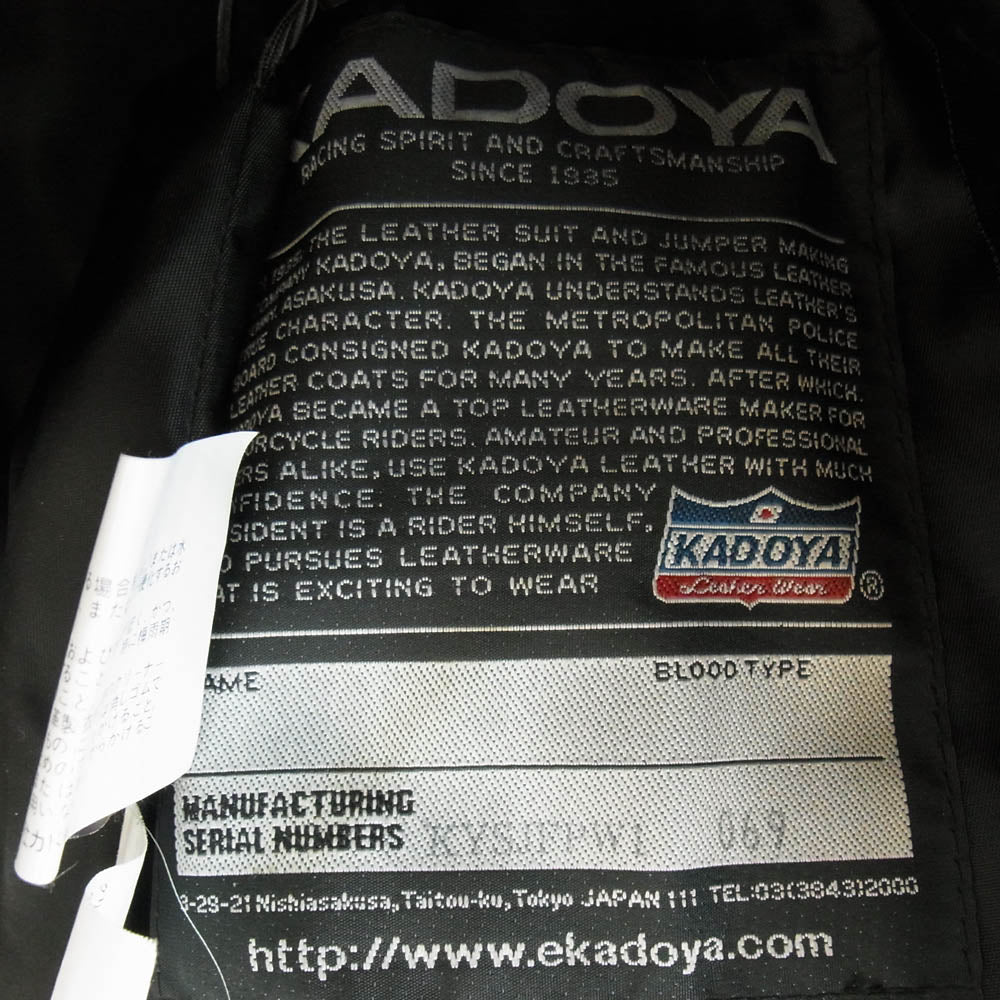 KADOYA カドヤ KYSJFPW1 069 ダブル ライダース ジャケット レザー 牛革 Mサイズ ライナー付き ブラック系 M【中古】