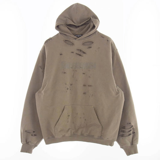 BALENCIAGA バレンシアガ 659403 TKVB6 Destroyed Hoodie デストロイ フーディ ダメージ加工 ロゴプリント プルオーバー パーカー XXS グレー系 XXS【美品】【中古】
