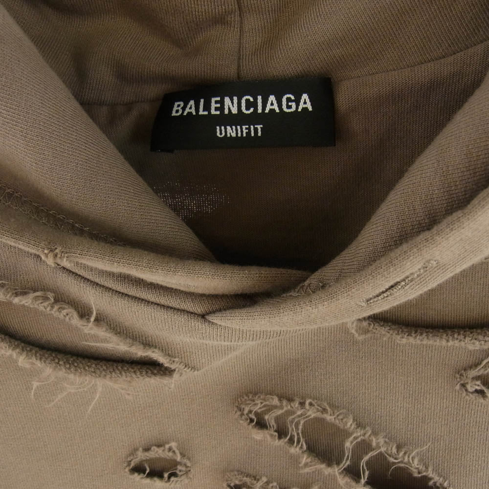 BALENCIAGA バレンシアガ 659403 TKVB6 Destroyed Hoodie デストロイ フーディ ダメージ加工 ロゴプリント プルオーバー パーカー XXS グレー系 XXS【美品】【中古】