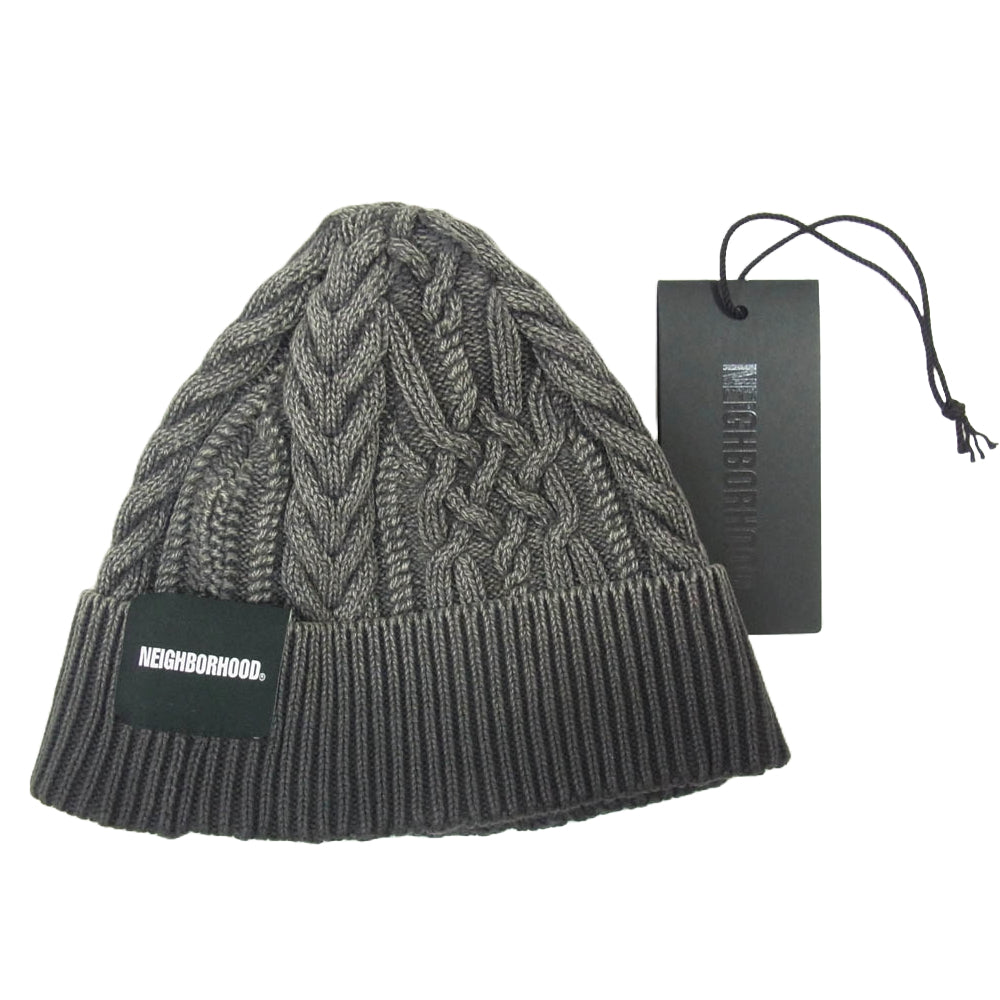 NEIGHBORHOOD ネイバーフッド 24AW 24213NH-HT01 WASHED CABLE BEANIE ストーン バイオウォッシュ加工ビーニー ケーブル編み ニットキャップ ブラック系 F【極上美品】【中古】