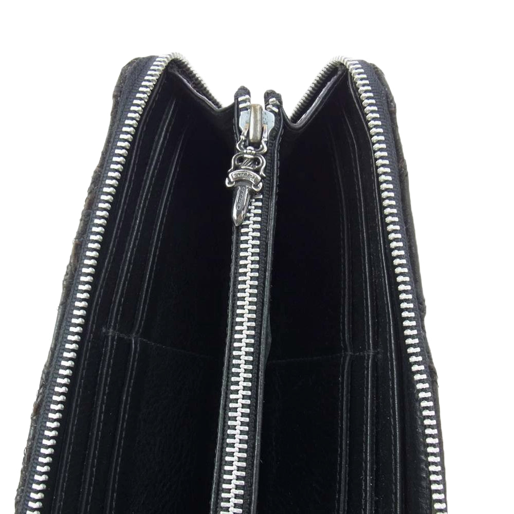 CHROME HEARTS クロムハーツ（原本無） REC F ZIP QUILTED セメタリークロス キルティング デストロイレザー レザー ジップ ウォレット 長財布 ダークブラウン系【中古】
