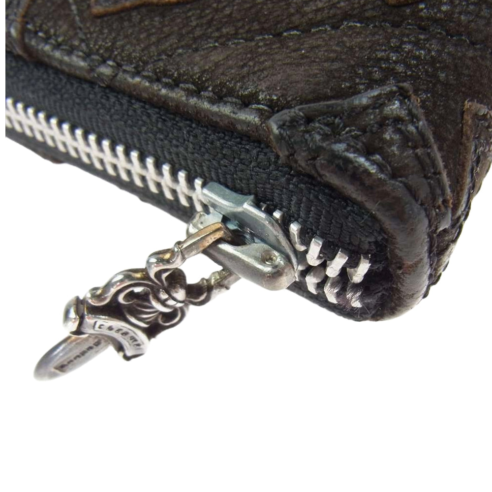 CHROME HEARTS クロムハーツ（原本無） REC F ZIP QUILTED セメタリークロス キルティング デストロイレザー レザー ジップ ウォレット 長財布 ダークブラウン系【中古】
