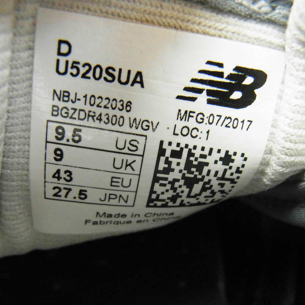 NEW BALANCE ニューバランス U520SUA UNITED ARROWS別注 ロー カット スニーカー ヌバックレザー グレー グレー系 27.5cm【中古】