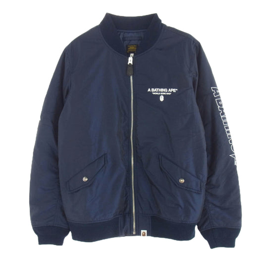 A BATHING APE アベイシングエイプ 001LJD301016X アームロゴ ボンバー ジャケット MA-1 TYPE ネイビー系 M【中古】