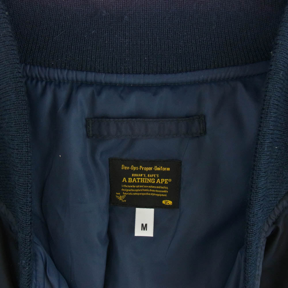 A BATHING APE アベイシングエイプ 001LJD301016X アームロゴ ボンバー ジャケット MA-1 TYPE ネイビー系 M【中古】