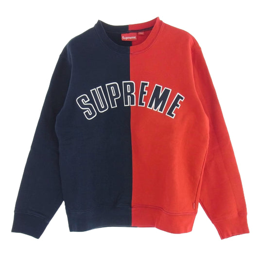 Supreme シュプリーム 18AW Split Crewneck Sweatshirt スプリット アーチロゴ クルーネック スウェット トレーナー バイカラー ネイビー系 レッド系 S【中古】