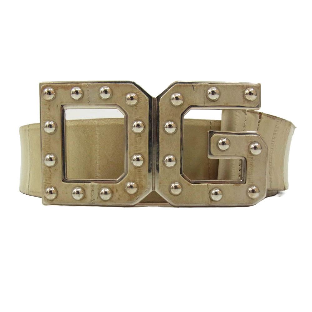 DOLCE&GABBANA ドルチェアンドガッバーナ DCロゴ レザー ベルト ベージュ系【中古】