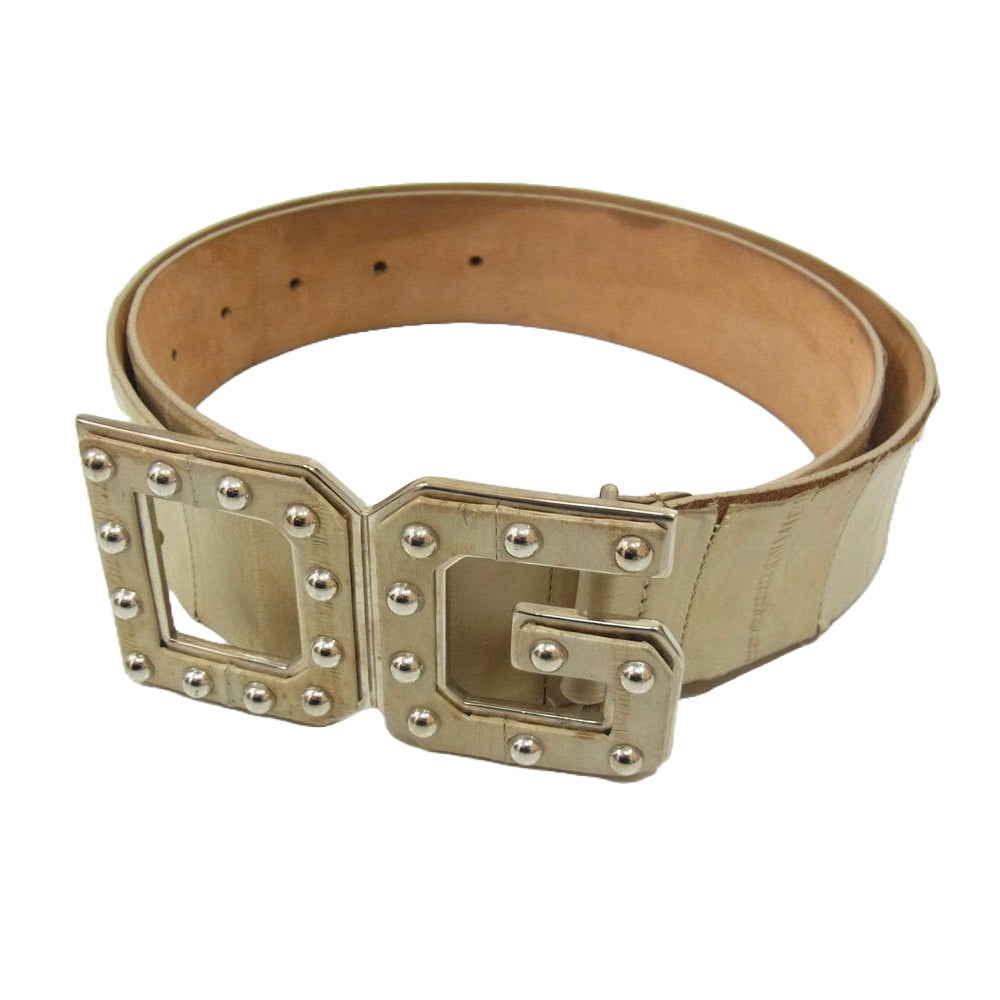 DOLCE&GABBANA ドルチェアンドガッバーナ DCロゴ レザー ベルト ベージュ系【中古】